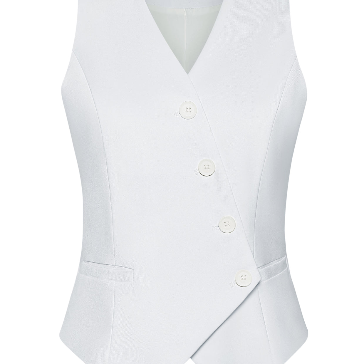 belle poque Vintage Oblique Placket Vest Coat V-Neck Handkerchief Hem Waistcoat White