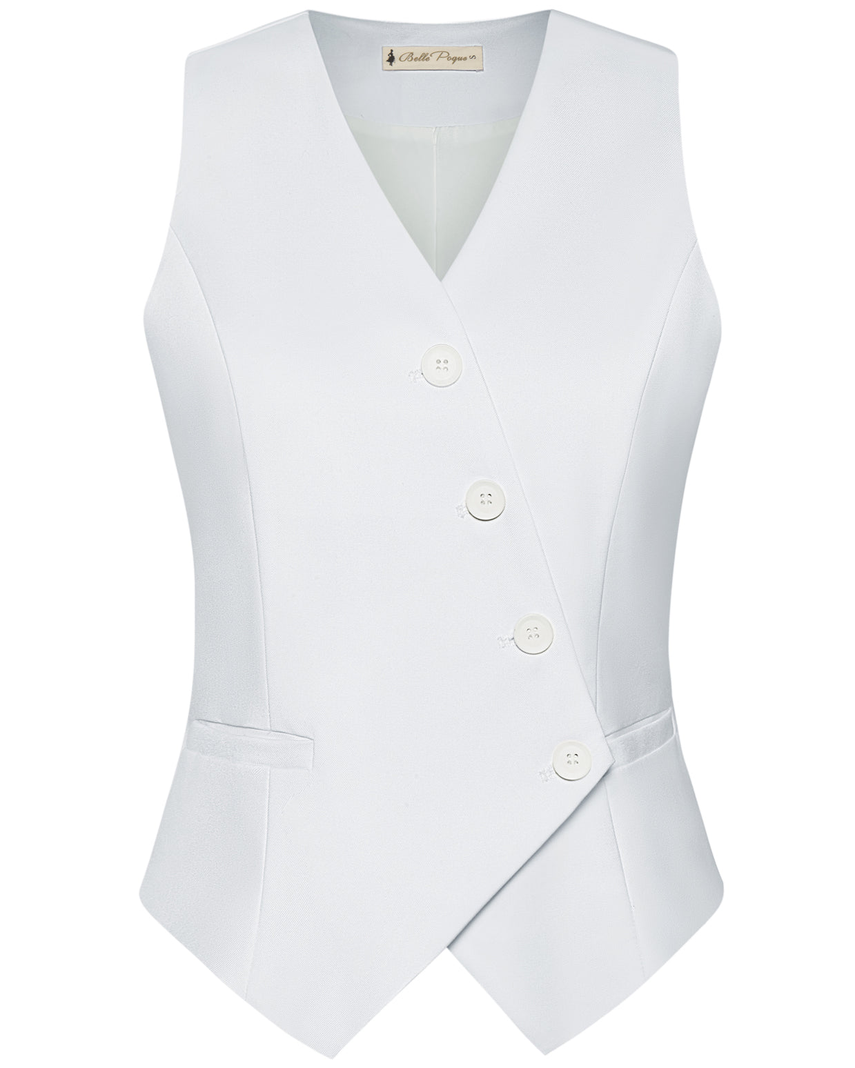 belle poque Vintage Oblique Placket Vest Coat V-Neck Handkerchief Hem Waistcoat White