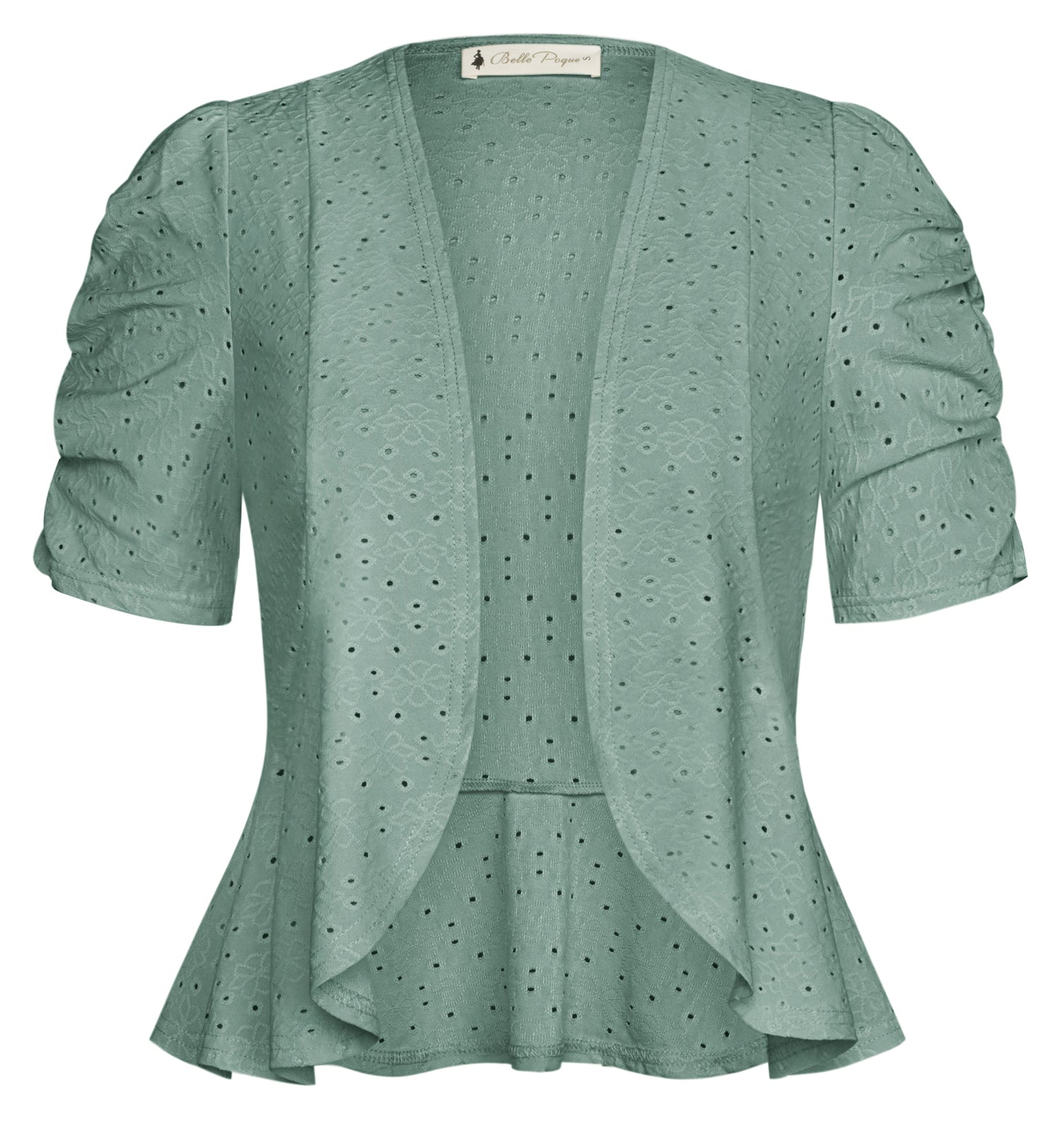 belle poque Spring 2026 Women's Short Sleeve Bolero Shrug Lightweight Cardigan Green