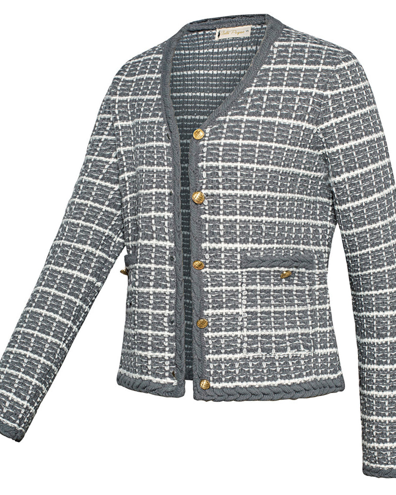 belle poque Contrast Color Cardigan Long Sleeve V-Neck Cable Knitted Sweater