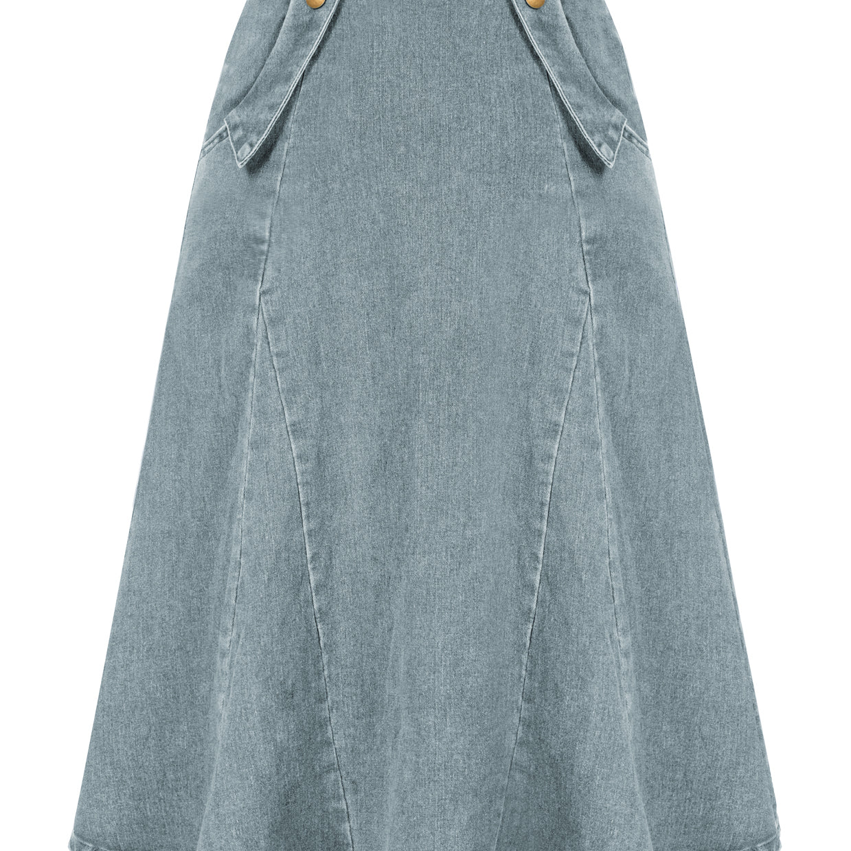 belle poque Denim Skirts Knee Length Vintage Elastic High Waist A-Line Midi Jean Skirts with Pockets Blue two