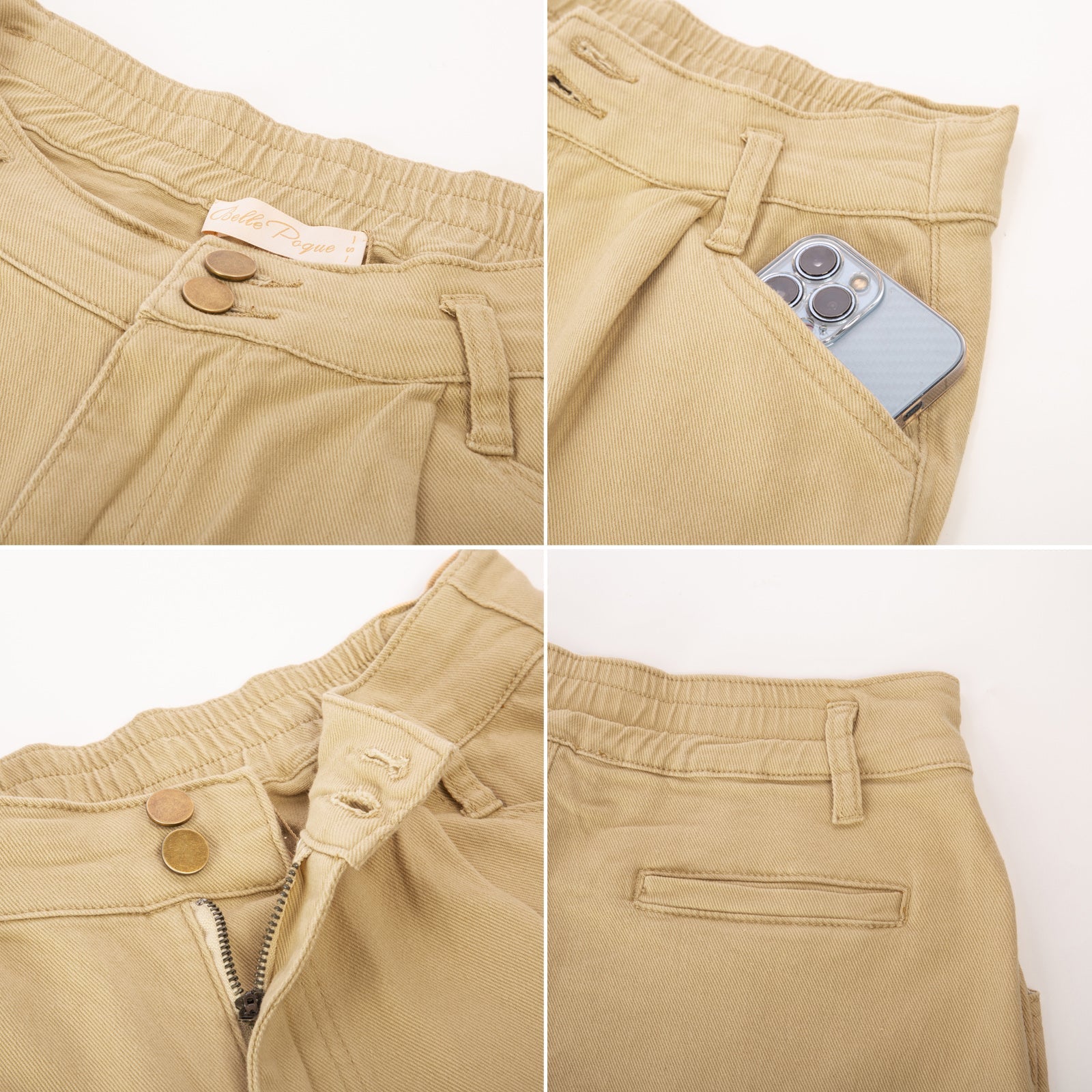 belle poque Bermuda Shorts Elastic Waist Wide Leg Shorts with Pockets & Belts