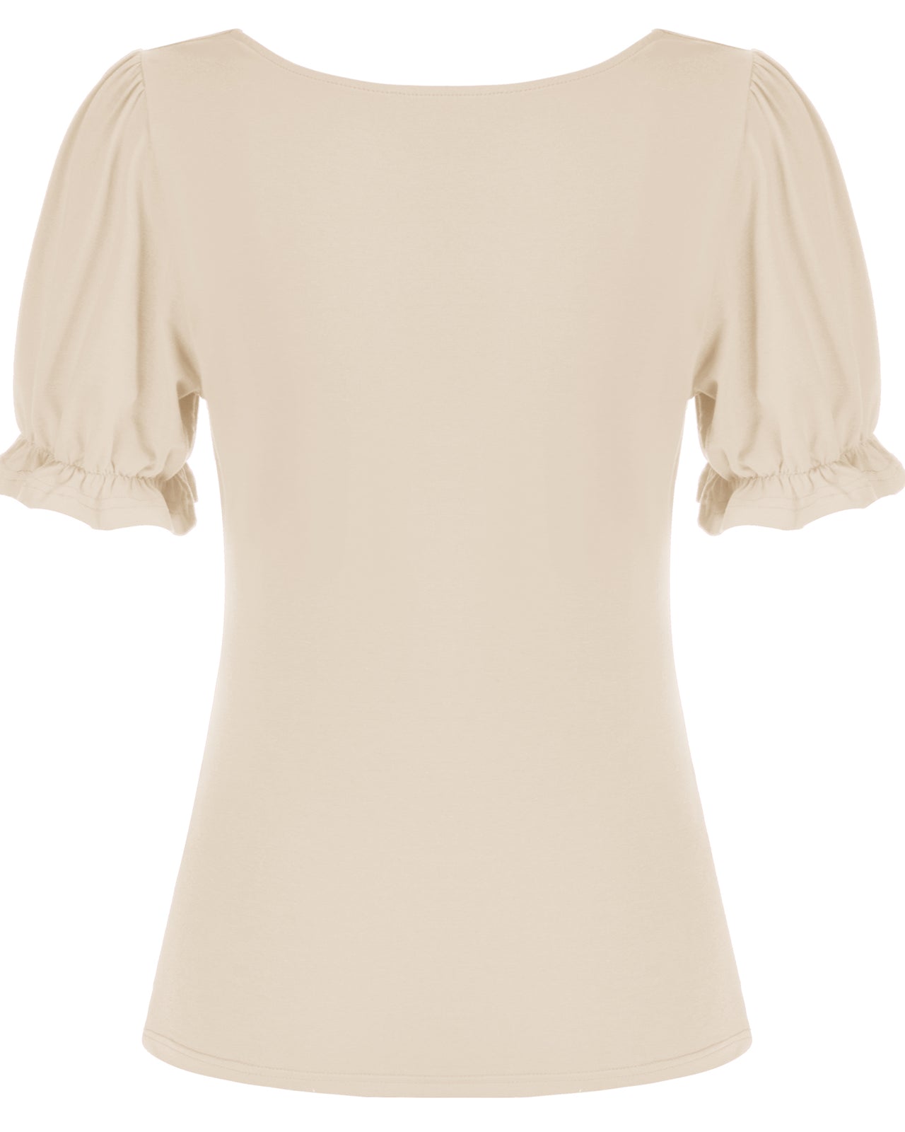 belle poque Solid Color Cotton Tops Slim Fit Puffed Short Sleeve Ruched Tops