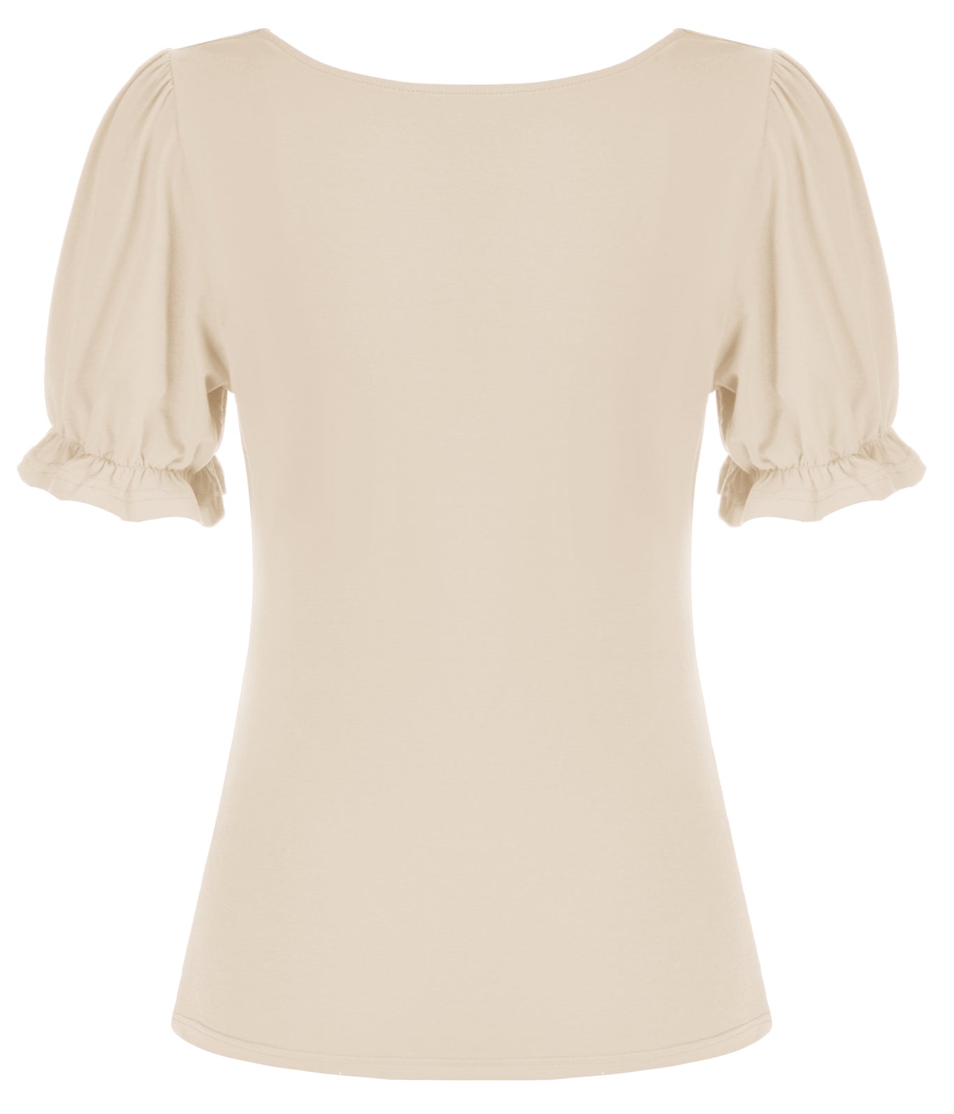 belle poque Solid Color Cotton Tops Slim Fit Puffed Short Sleeve Ruched Tops