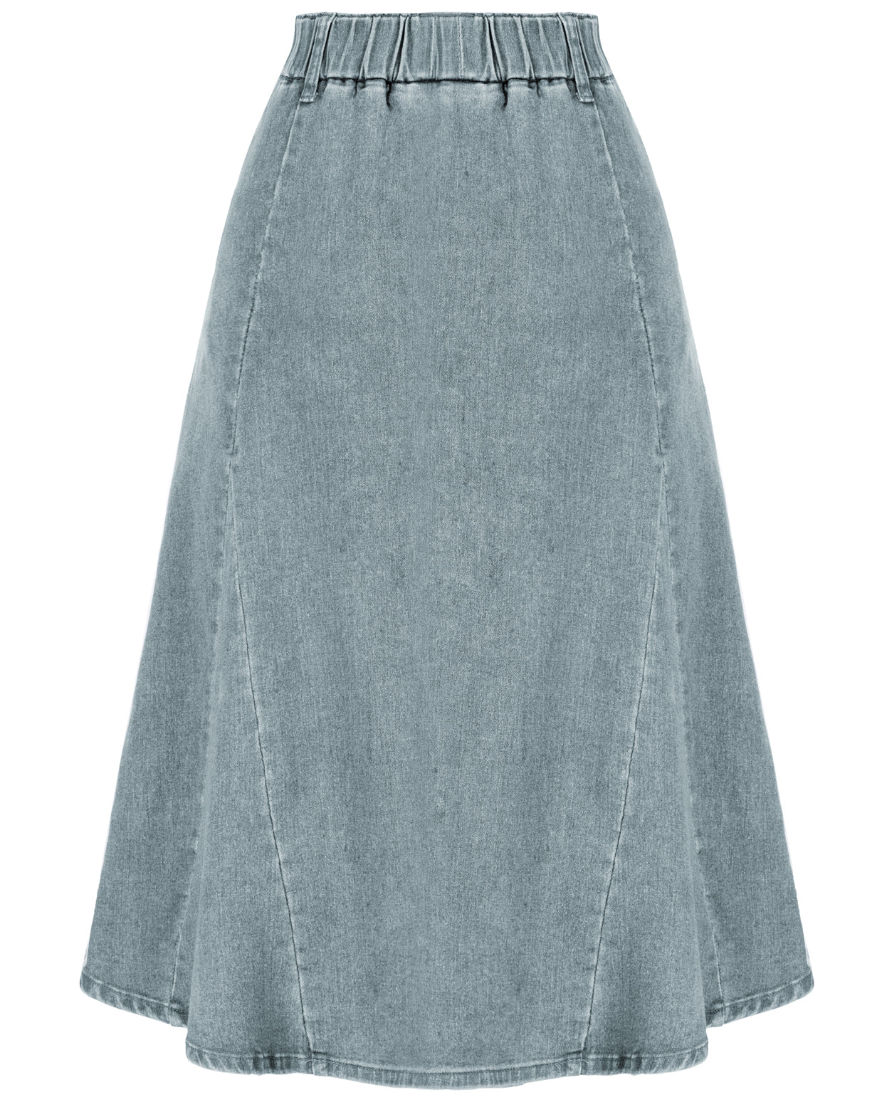 belle poque Denim Skirts Knee Length Vintage Elastic High Waist A-Line Midi Jean Skirts with Pockets
