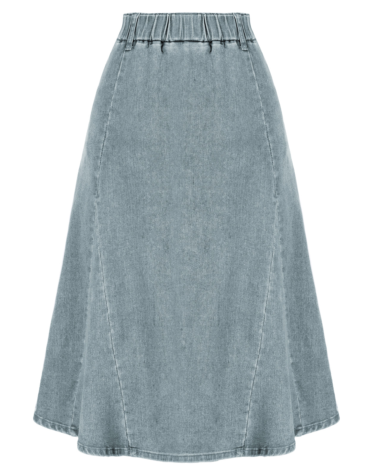 belle poque Denim Skirts Knee Length Vintage Elastic High Waist A-Line Midi Jean Skirts with Pockets