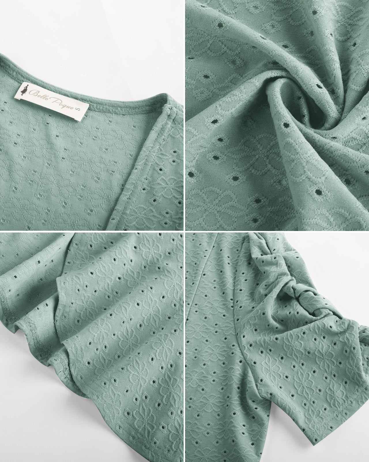 belle poque Women Vintage Hollowed-out Shrug Ruched Short Sleeve Open Front Tops