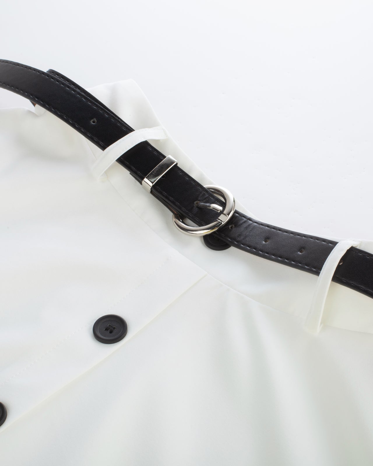 belle poque Swing Skirt with Belt Elastic High Waist Buttons Decorated Skirt