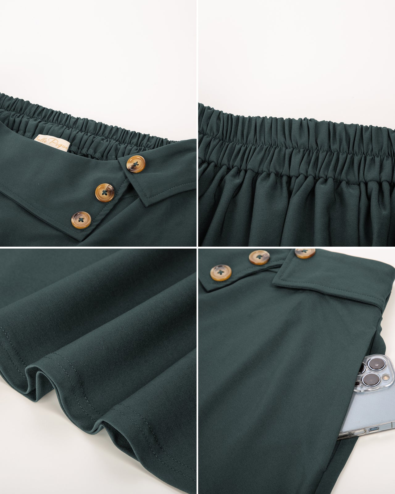 belle poque Vintage A-Line Skirt High Waisted Midi Skirt with Pockets & Buttons