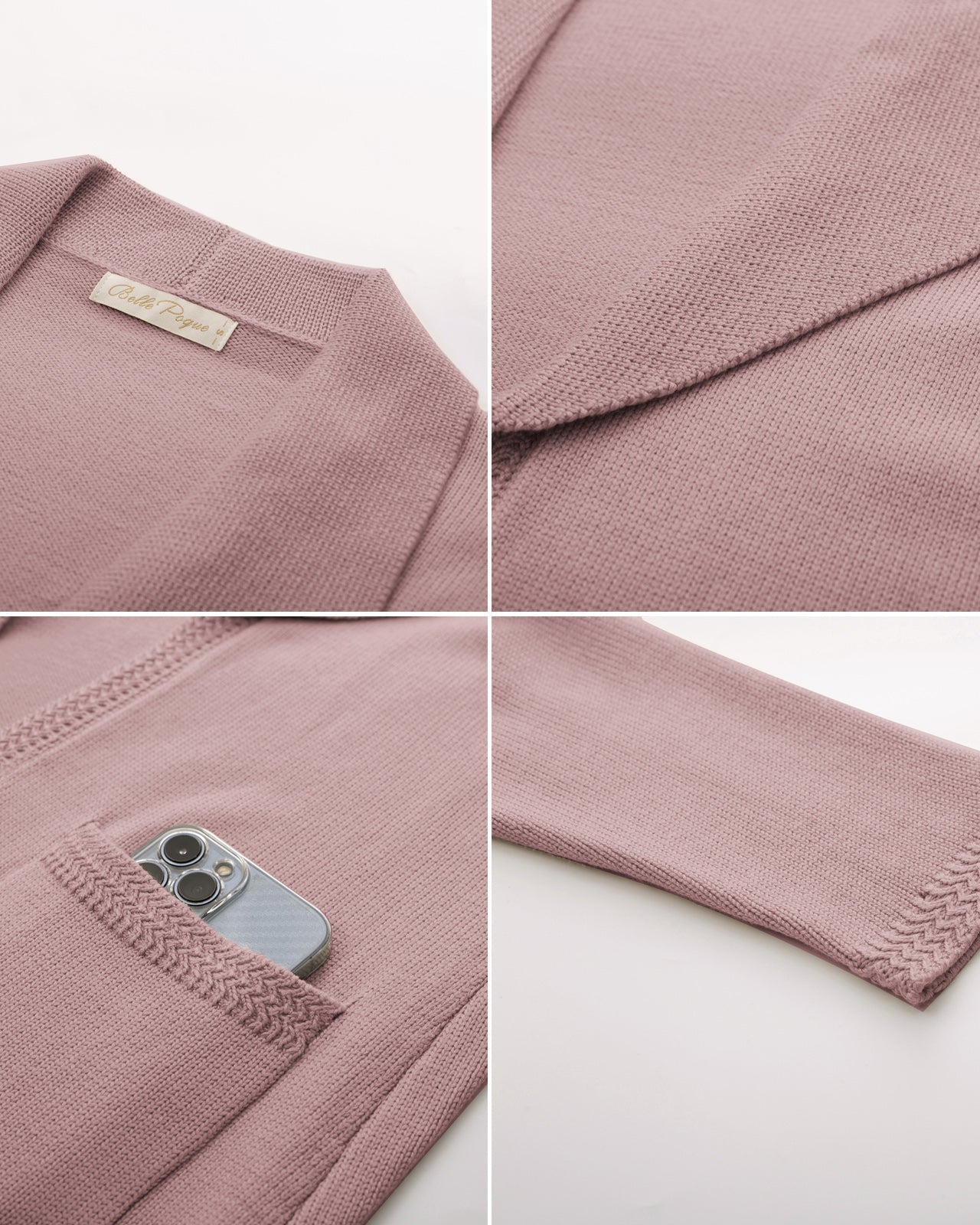 belle poque Vintage Cardigan Sweater Blazer V Neck Shawl Lapel Collar with Pockets