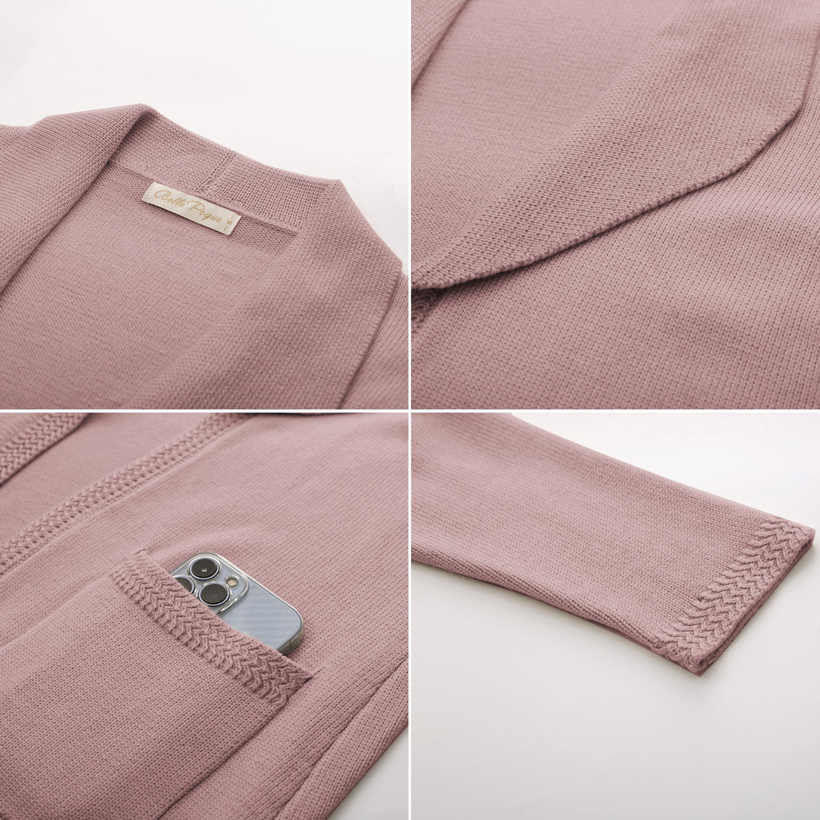 belle poque Vintage Cardigan Sweater Blazer V Neck Shawl Lapel Collar with Pockets