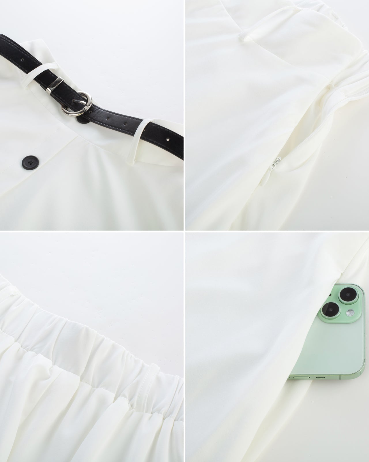 belle poque Swing Skirt with Belt Elastic High Waist Buttons Decorated Skirt