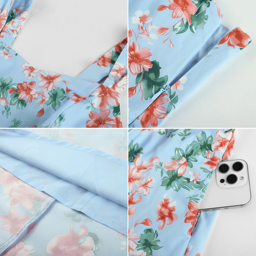 belle poque Women's Floral Midi Sundress with Pockets Spring Summer Dresses for Wedding Guest