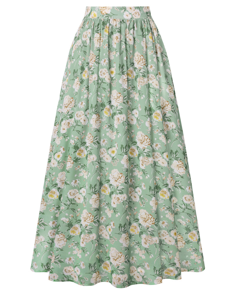 belle poque Women Summer Vacation Swing Floral Skirt Comfy A-Line Maxi Skirt Green