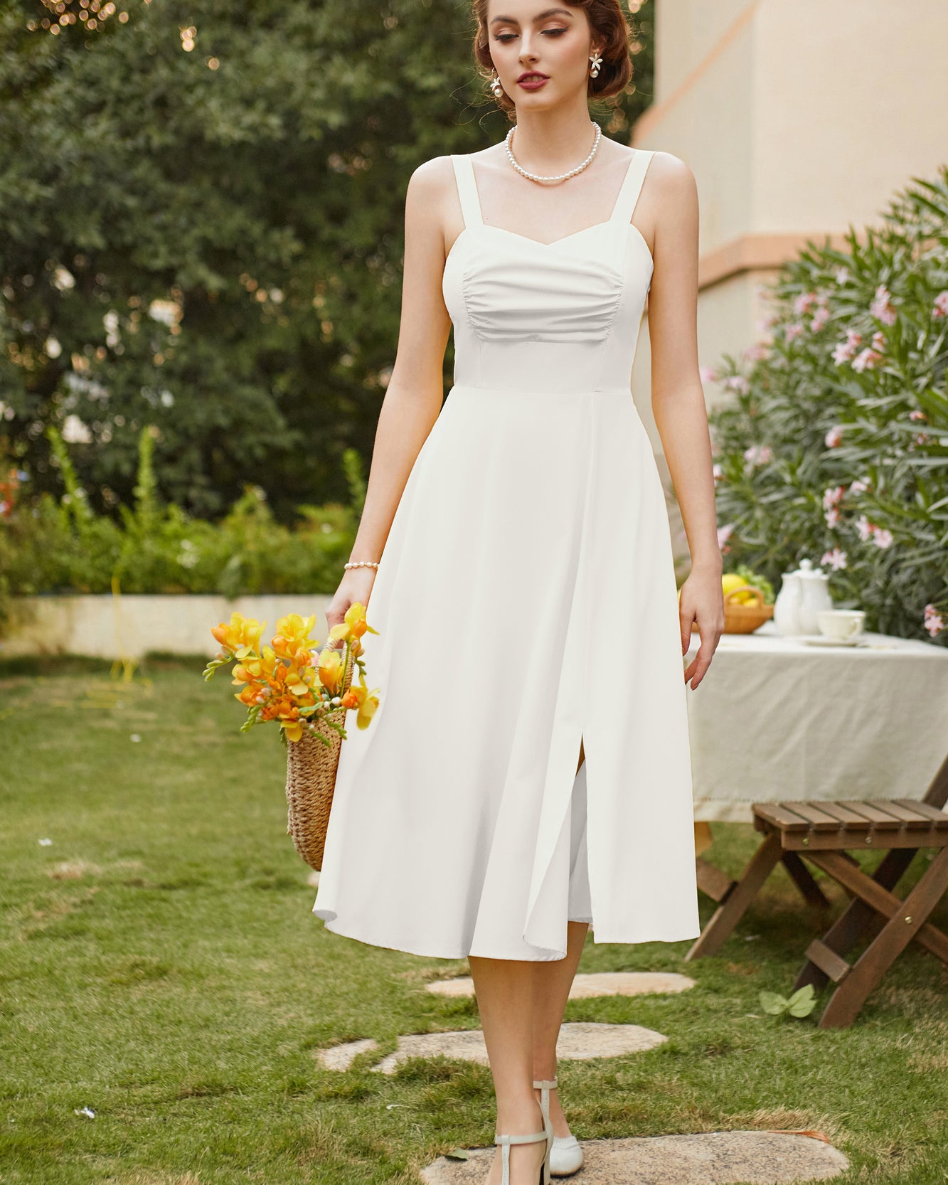 belle poque Vintage 1950s Cocktail Dress Ruched Slit A Line Swing Dress with Pockets