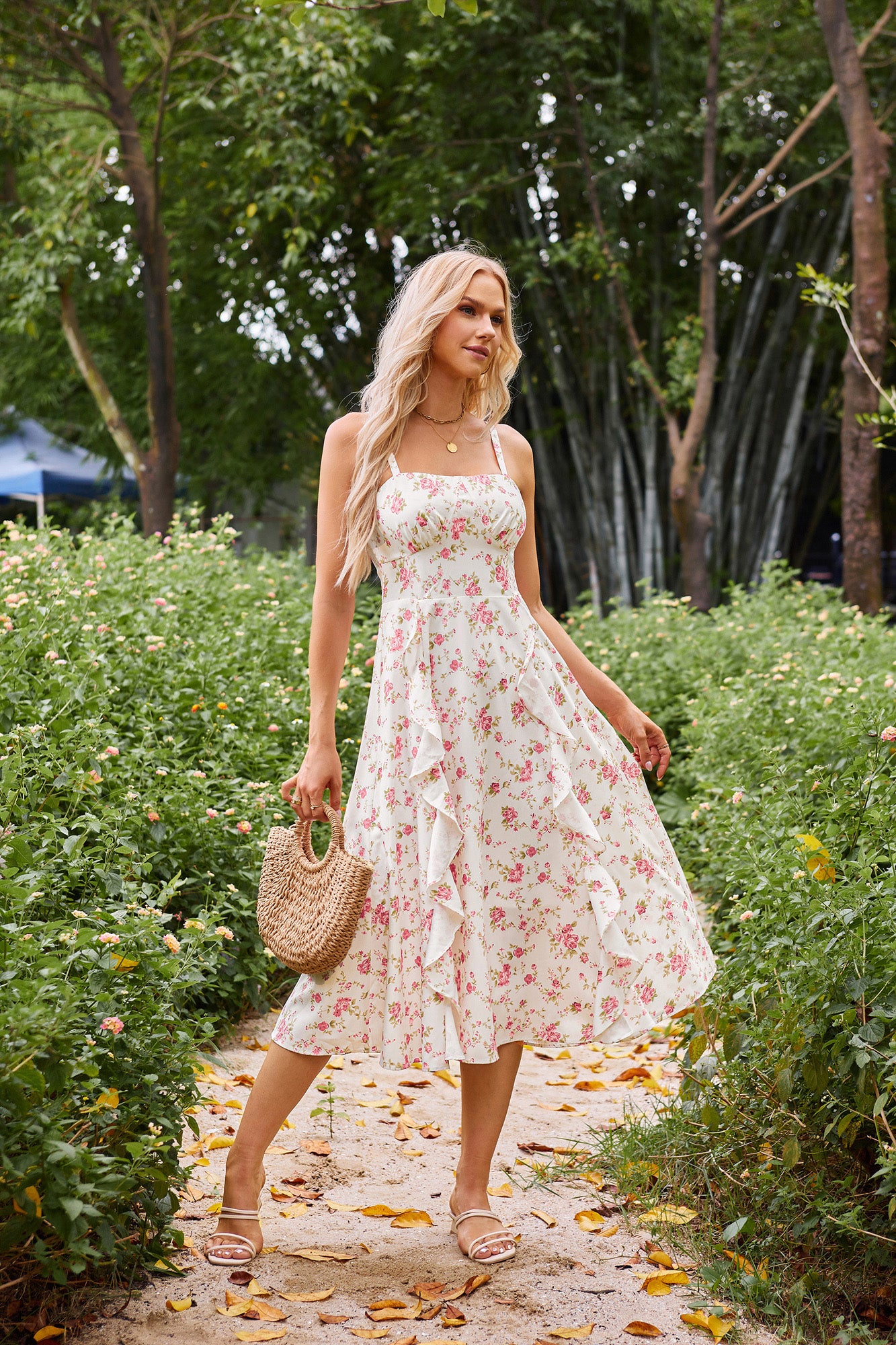 belle poque Sun Slip Dresses for Women Boho Maxi Dresses Casual Spaghetti Ruffle Dress