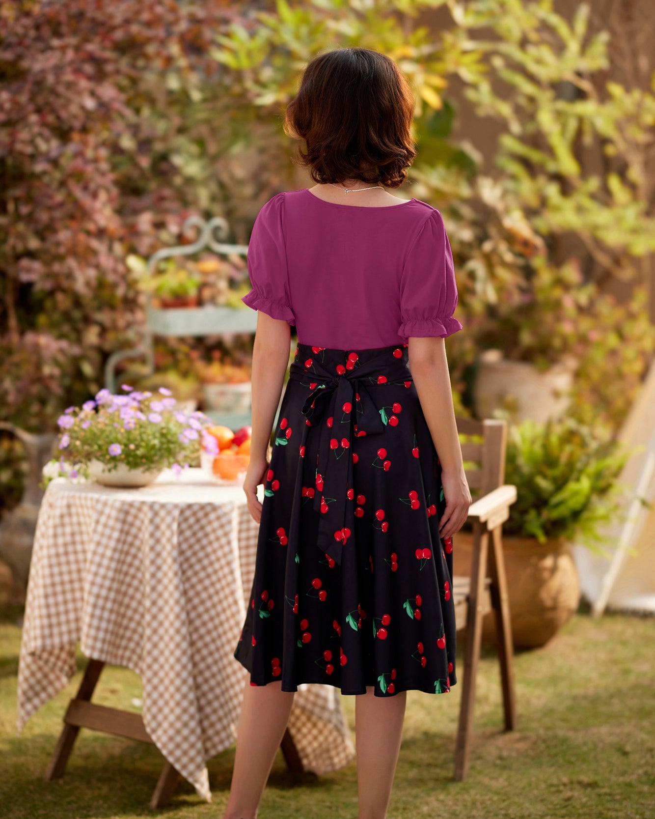 belle poque Solid Color Cotton Tops Slim Fit Puffed Short Sleeve Ruched Tops