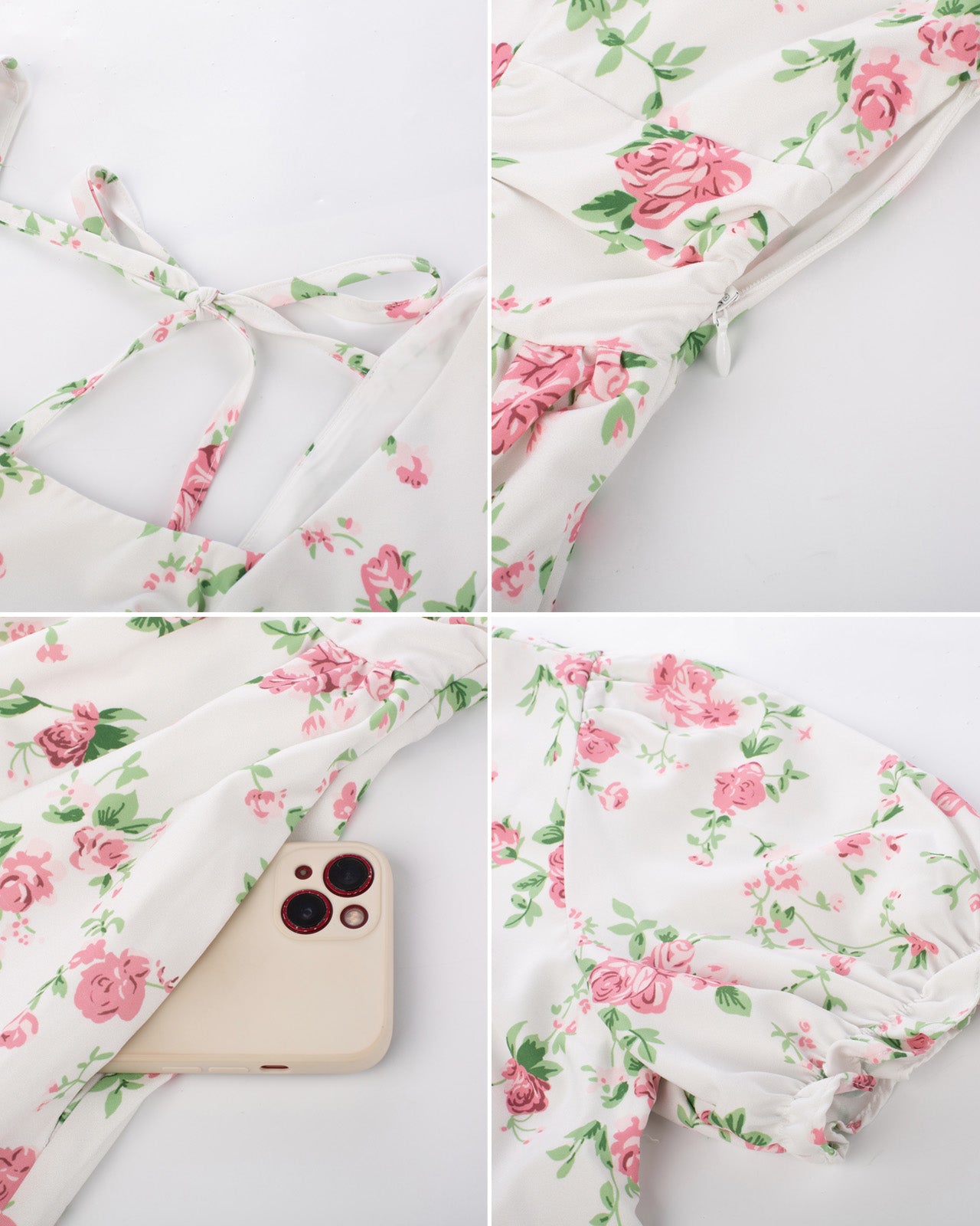 belle poque Vintage Daisy Flower Print Cottagecore Cocktail Dresses Square Neck Puff Sleeve Dress with Pockets