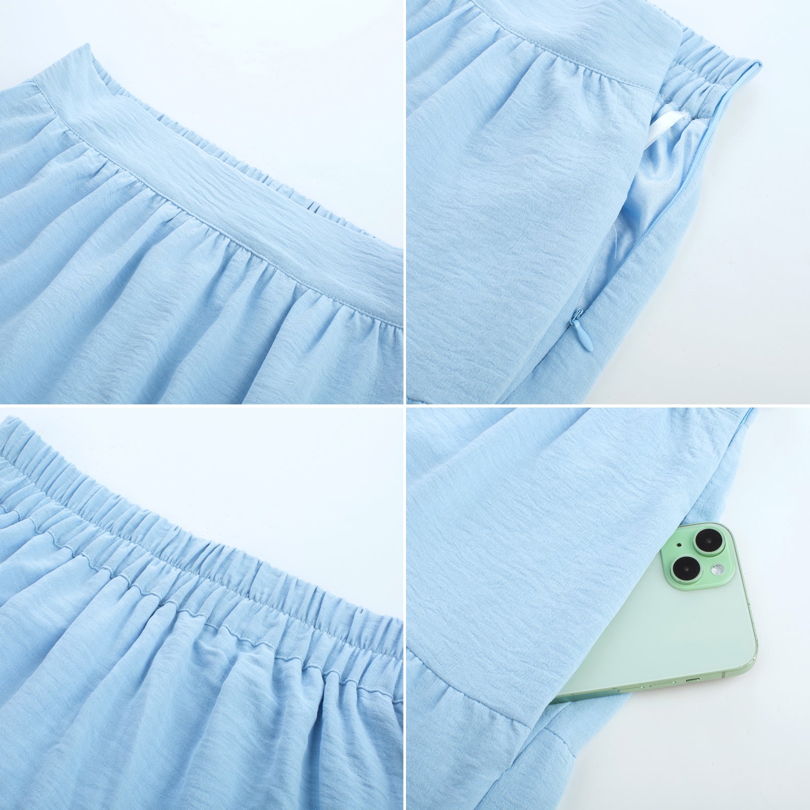 belle poque Women Vintage Tiered Swing Skirt Elastic Waist Ruffled Hem Mid-Calf Skirt