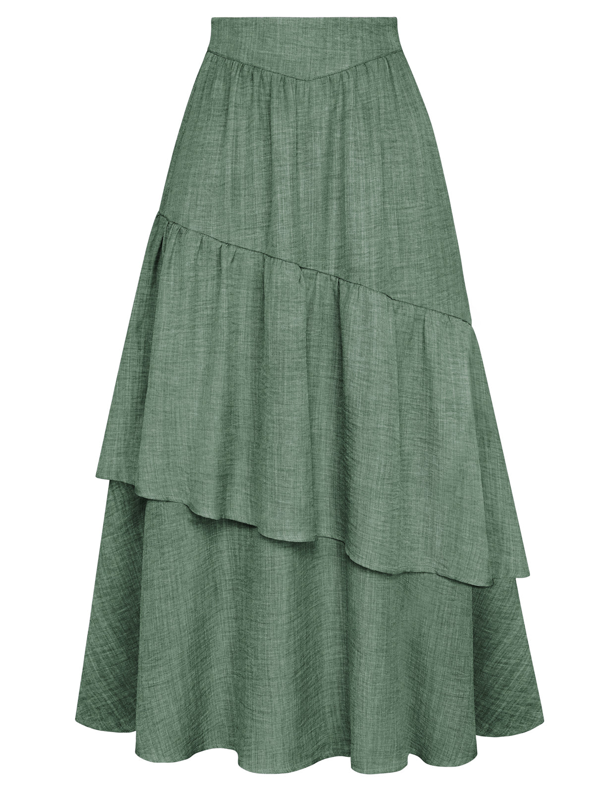 belle poque BP Women Vintage 2-Layer Swing Skirt Elastic High Waist Maxi Skirt Dark Green