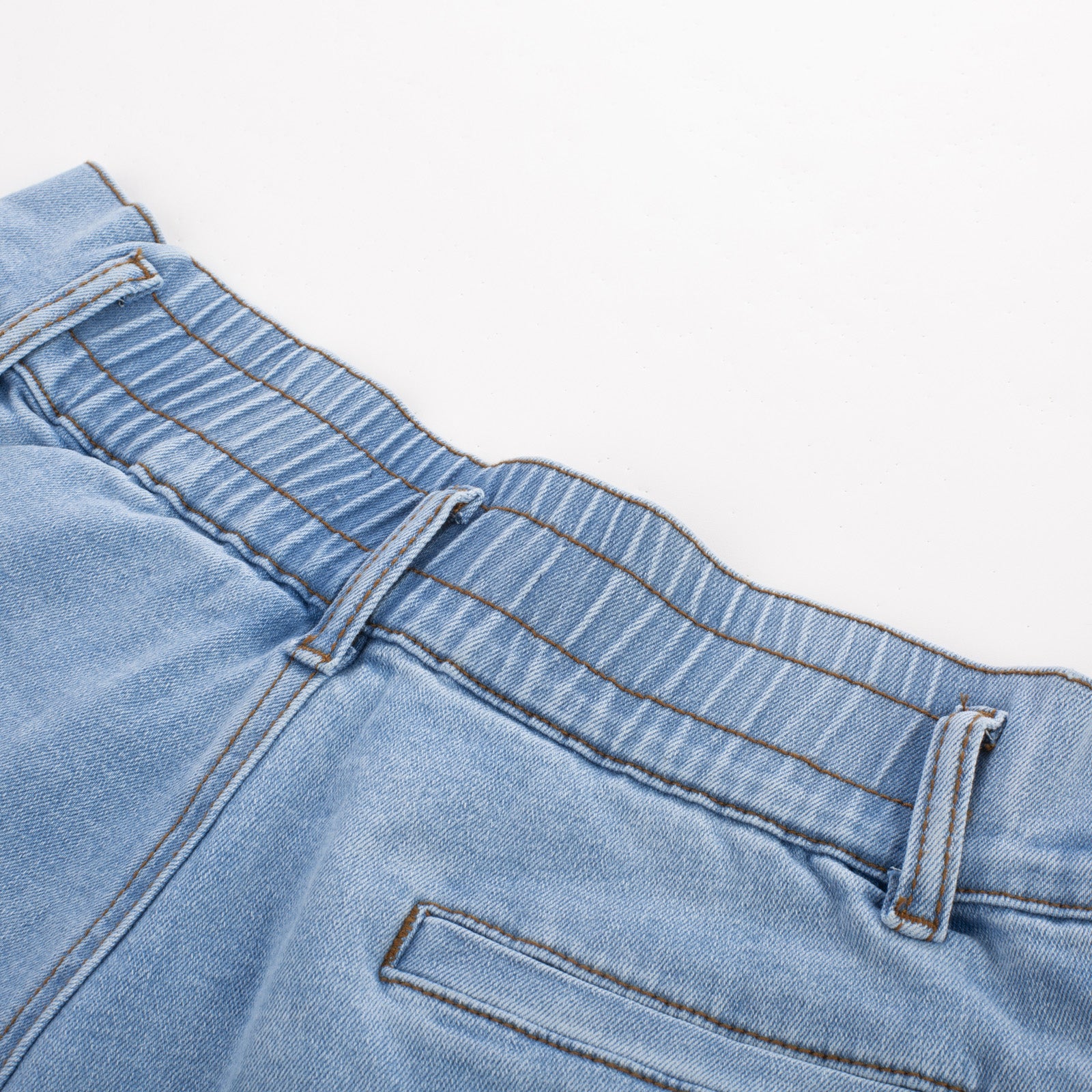 belle poque Bermuda Shorts Elastic Waist Wide Leg Shorts with Pockets & Belts