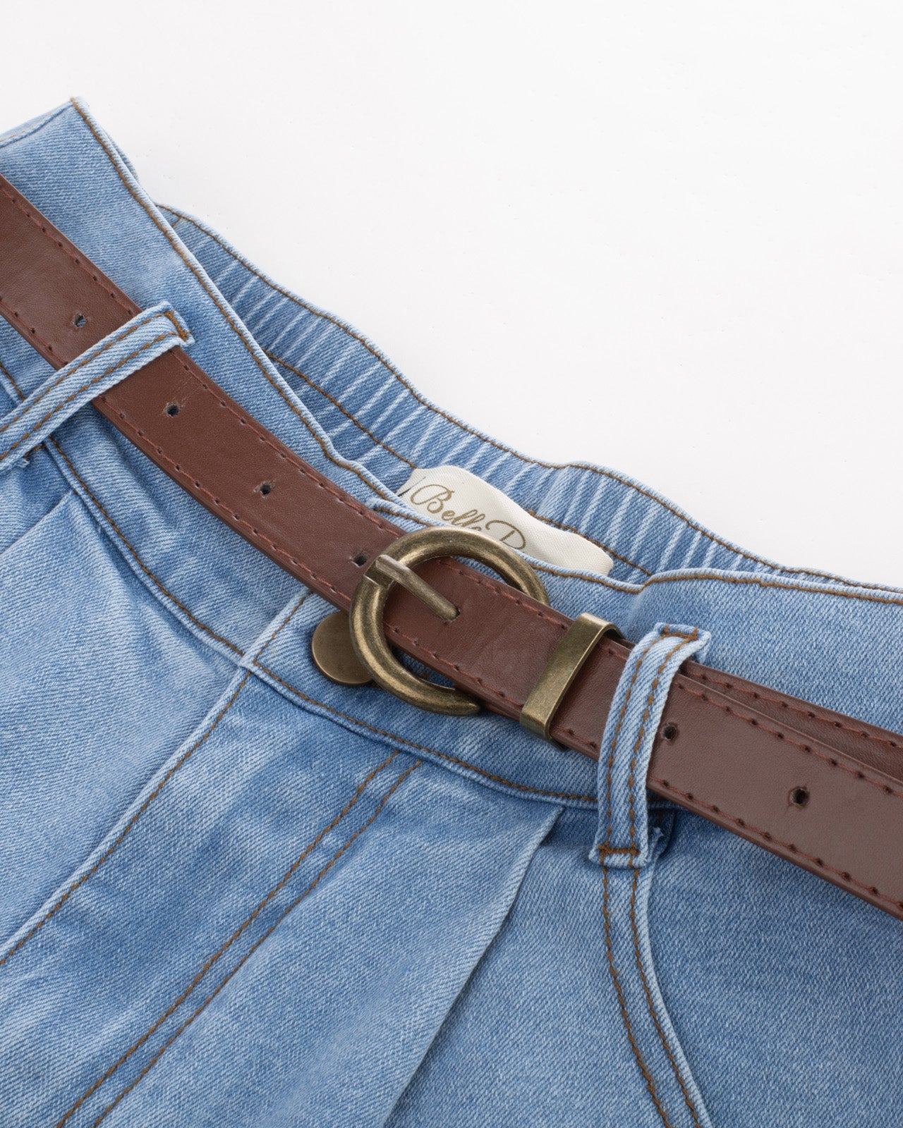 belle poque Bermuda Shorts Elastic Waist Wide Leg Shorts with Pockets & Belts