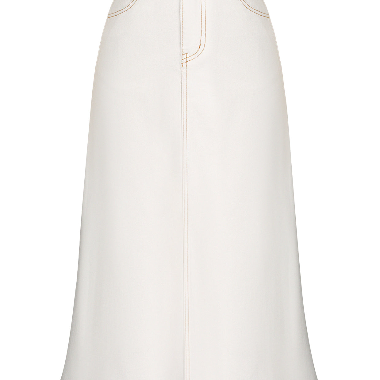 belle poque Multi-Pocket Jean Skirt Elastic High Waist Raw Hem Midi A-Line Skirt White