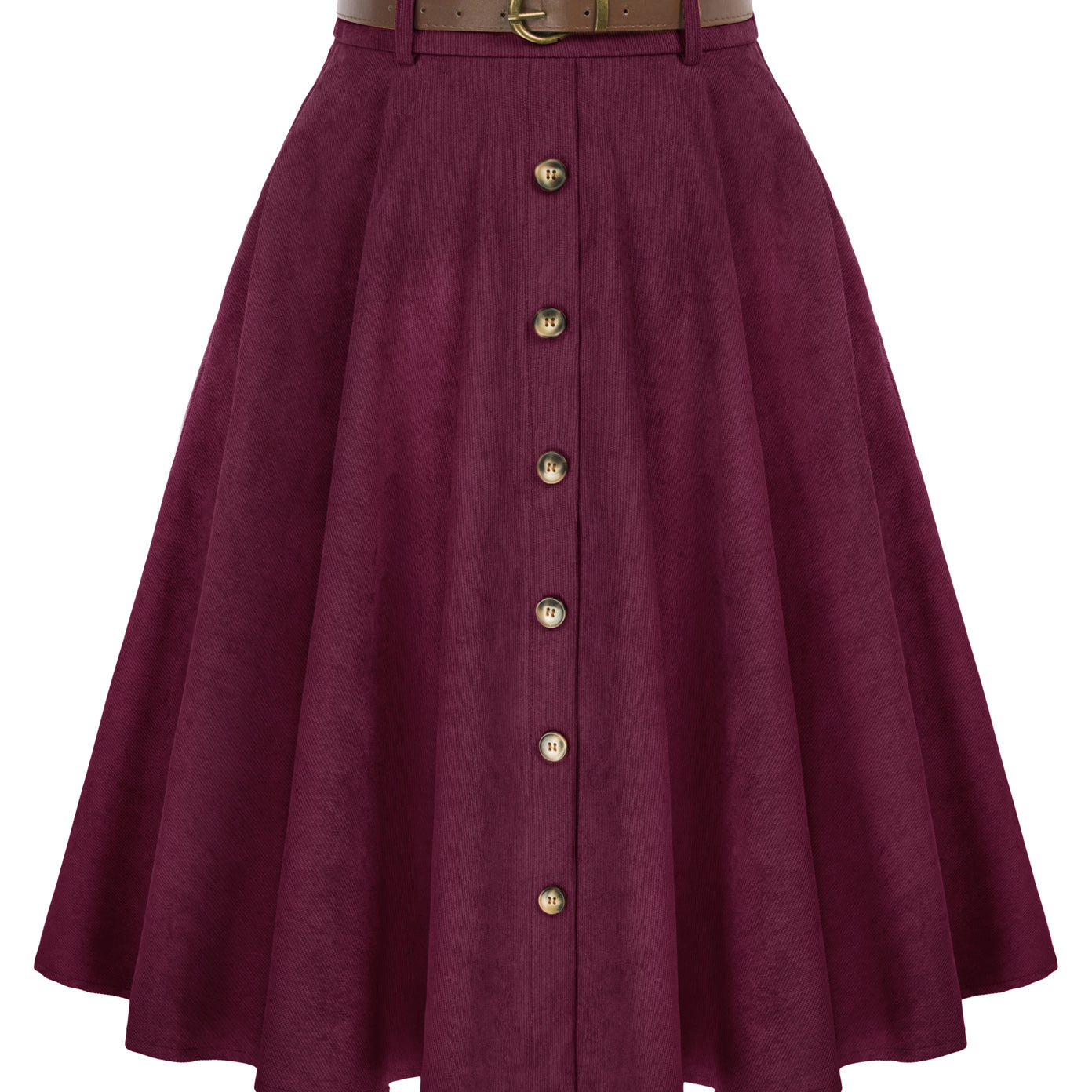 belle poque Corduroy Skirt with Belt Elastic High Waist Mid-Calf Swing Skirt Purple