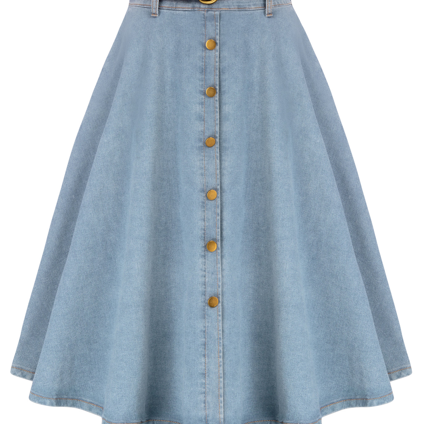 belle poque Jean Skirt with Belt Elastic High Waist A-Line Midi Skirt Blue2