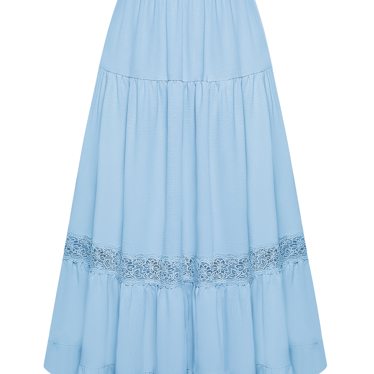 belle poque Women's Midi Skirt Boho Flowy Aline Ruffle Lace Tiered Skirt with Pockets 2025 sky blue