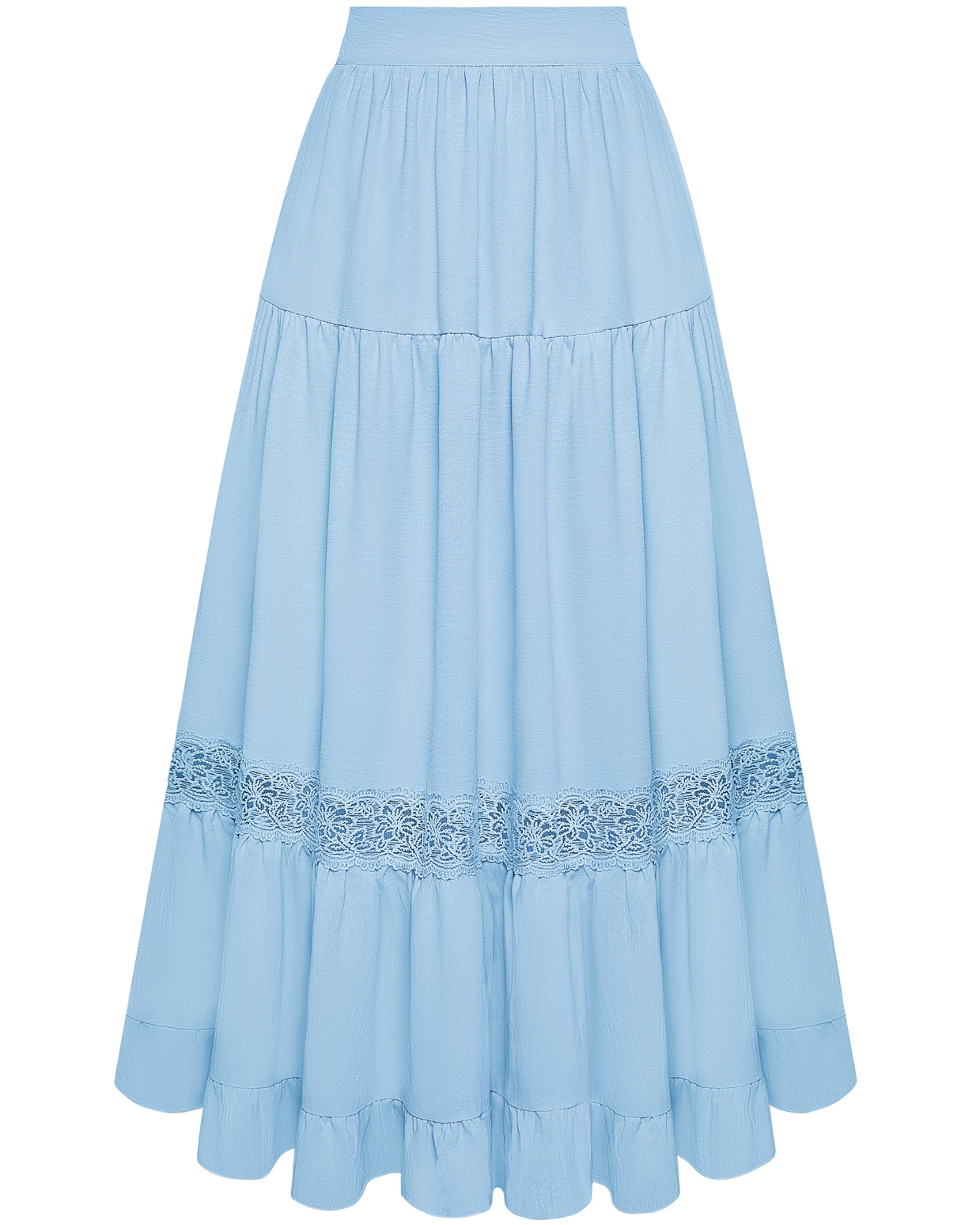 belle poque Women's Midi Skirt Boho Flowy Aline Ruffle Lace Tiered Skirt with Pockets 2025 sky blue