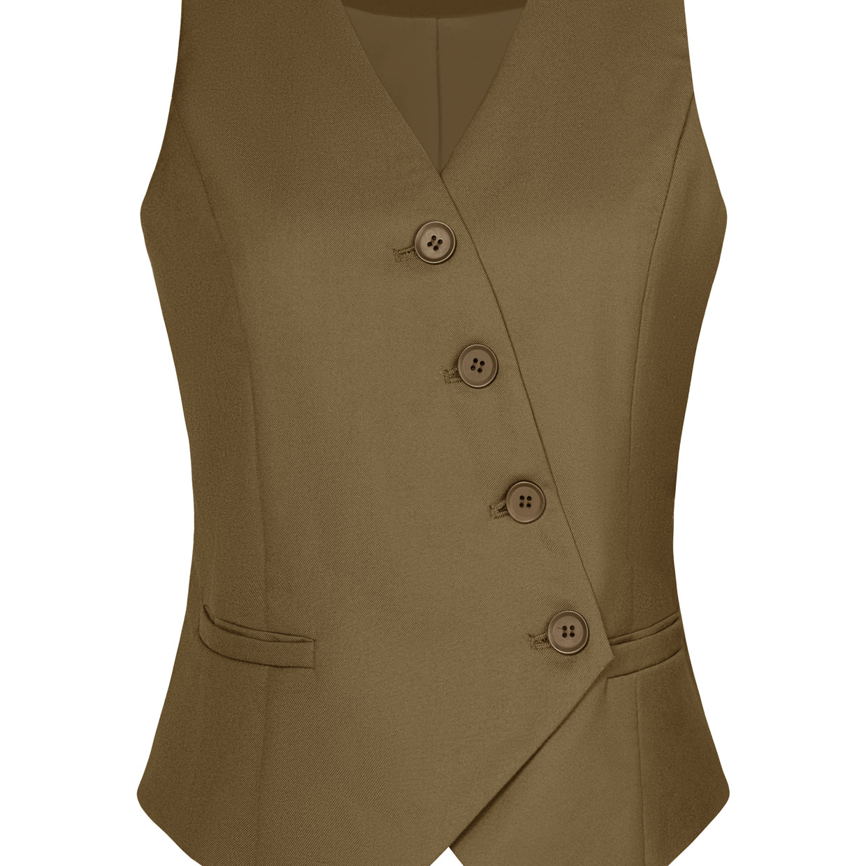 belle poque Vintage Oblique Placket Vest Coat V-Neck Handkerchief Hem Waistcoat Brown