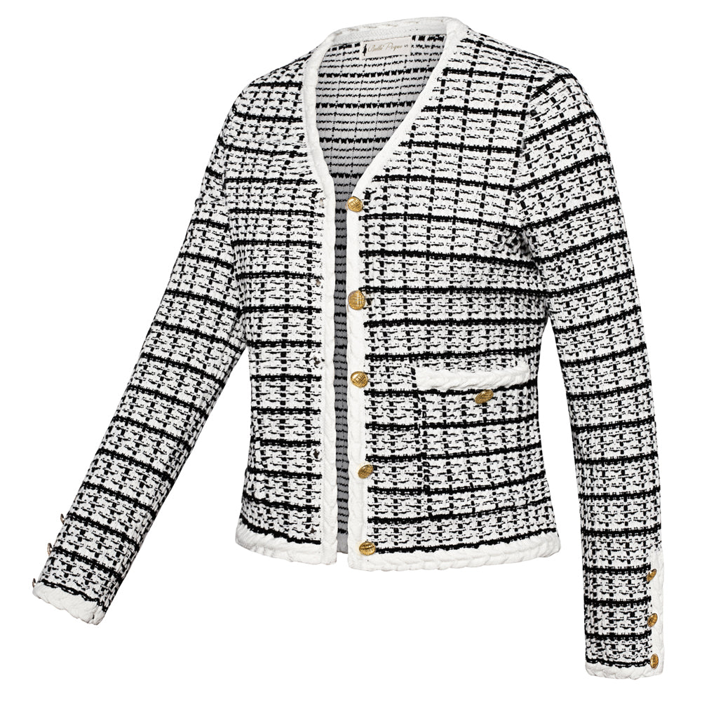 belle poque Contrast Color Cardigan Long Sleeve V-Neck Cable Knitted Sweater Light black