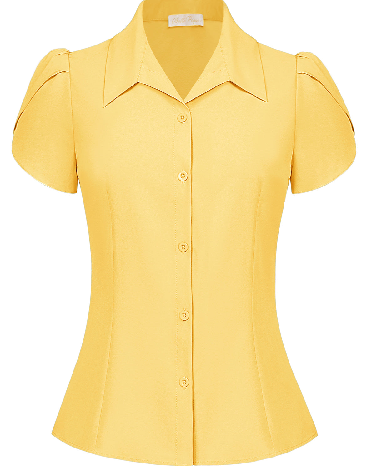 belle poque Business Casual Shirts Tops Summer Button Blouse for Women Yellow