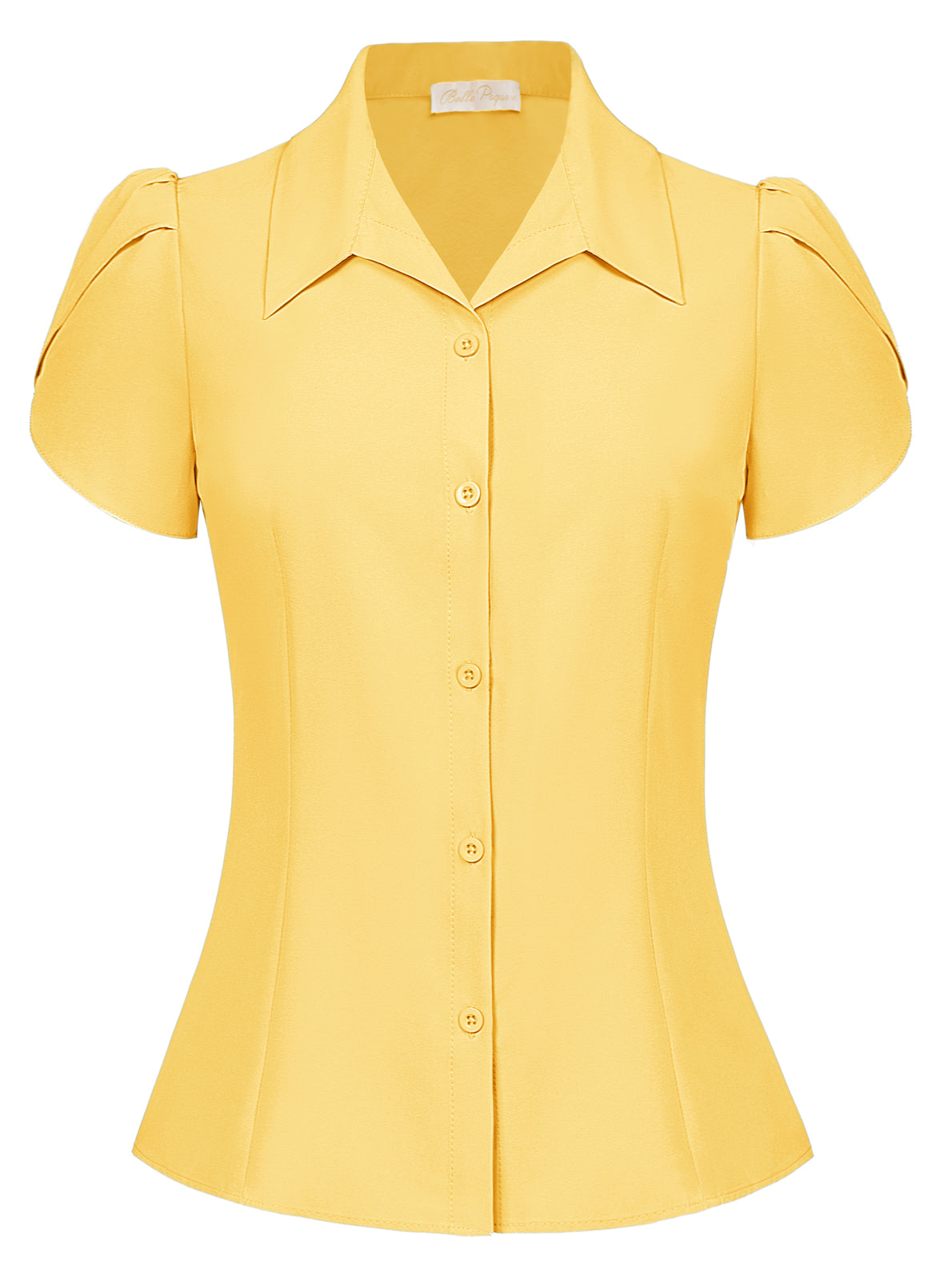 belle poque Business Casual Shirts Tops Summer Button Blouse for Women Yellow