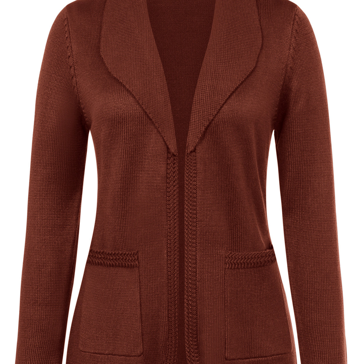 belle poque Vintage Cardigan Sweater Blazer V Neck Shawl Lapel Collar with Pockets Fire Brick