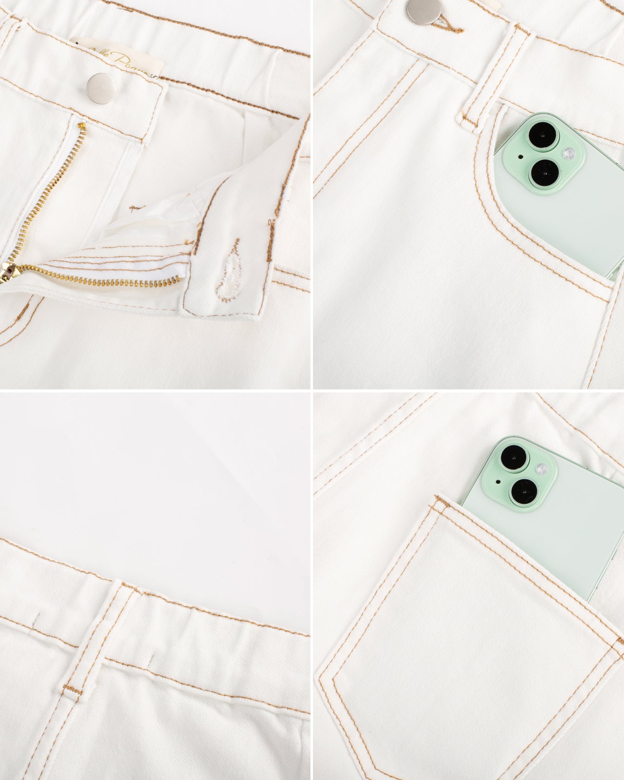 belle poque Multi-Pocket Jean Skirt Elastic High Waist Raw Hem Midi A-Line Skirt