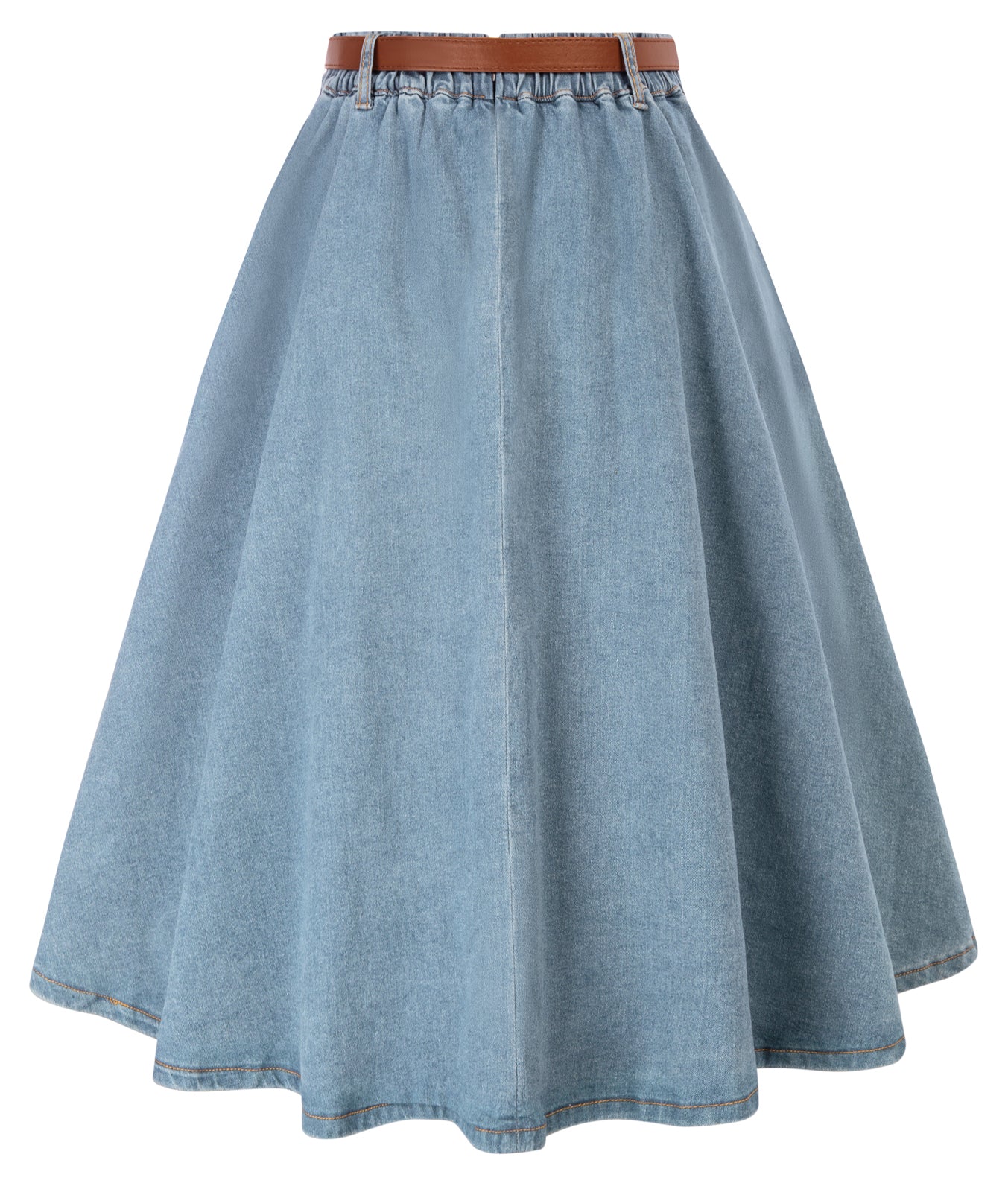 belle poque Jean Skirt with Belt Elastic High Waist A-Line Midi Skirt