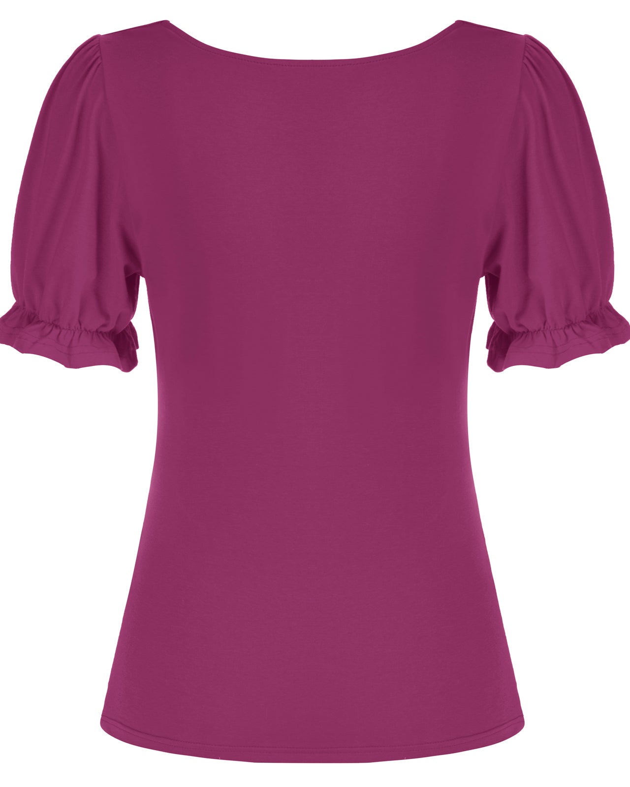 belle poque Solid Color Cotton Tops Slim Fit Puffed Short Sleeve Ruched Tops