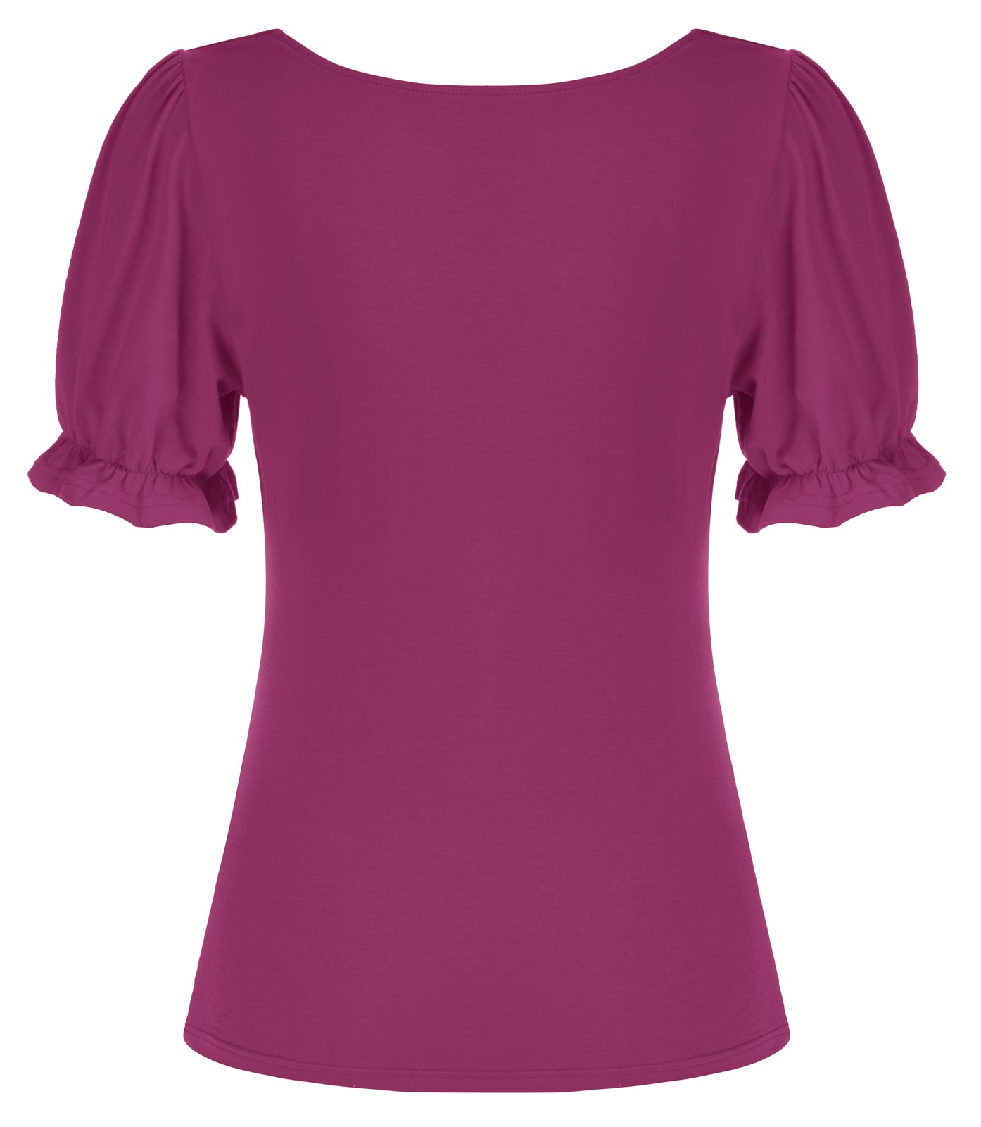 belle poque Solid Color Cotton Tops Slim Fit Puffed Short Sleeve Ruched Tops