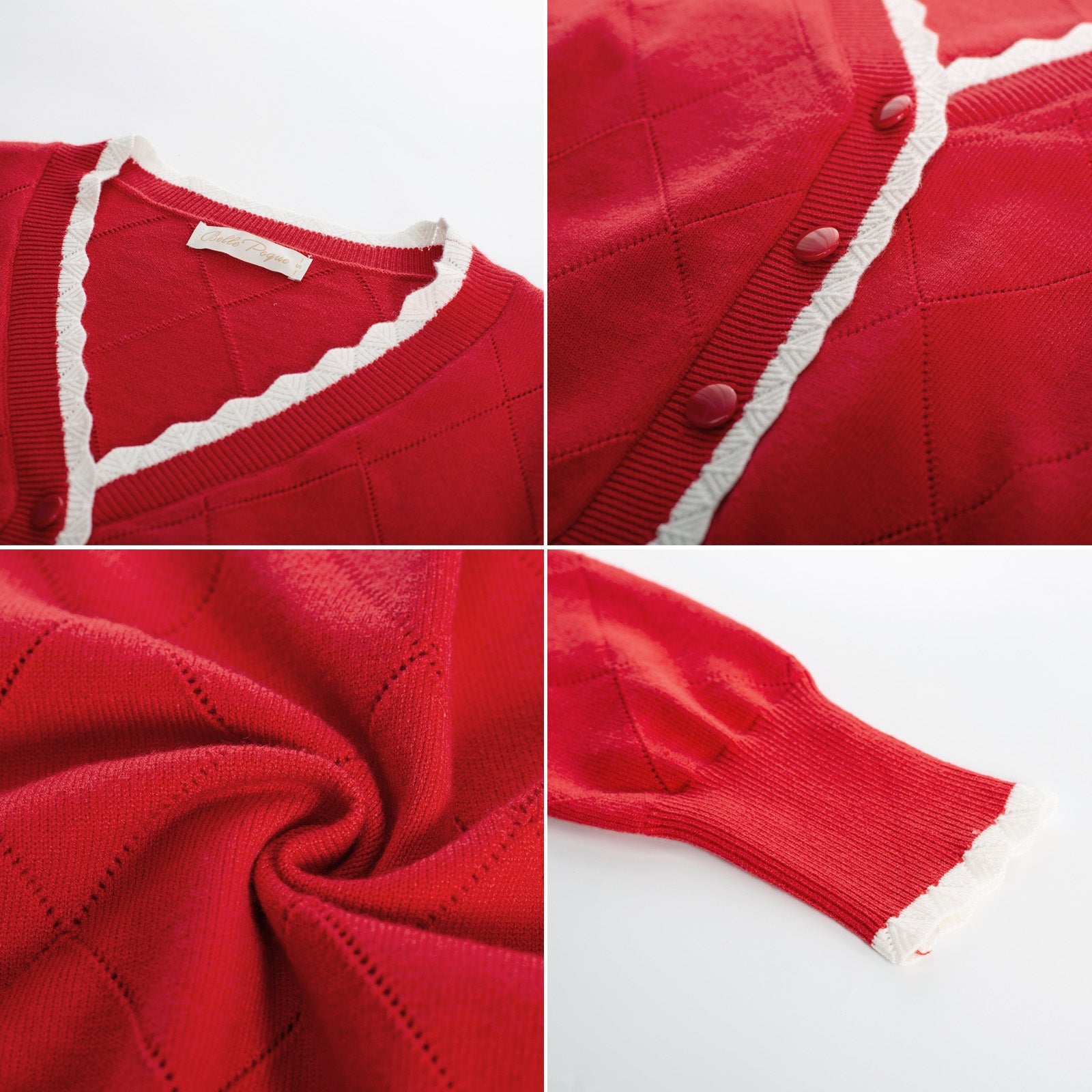 belle poque Long Sleeve V-Neck Button Down Cropped Sweater Cardigan