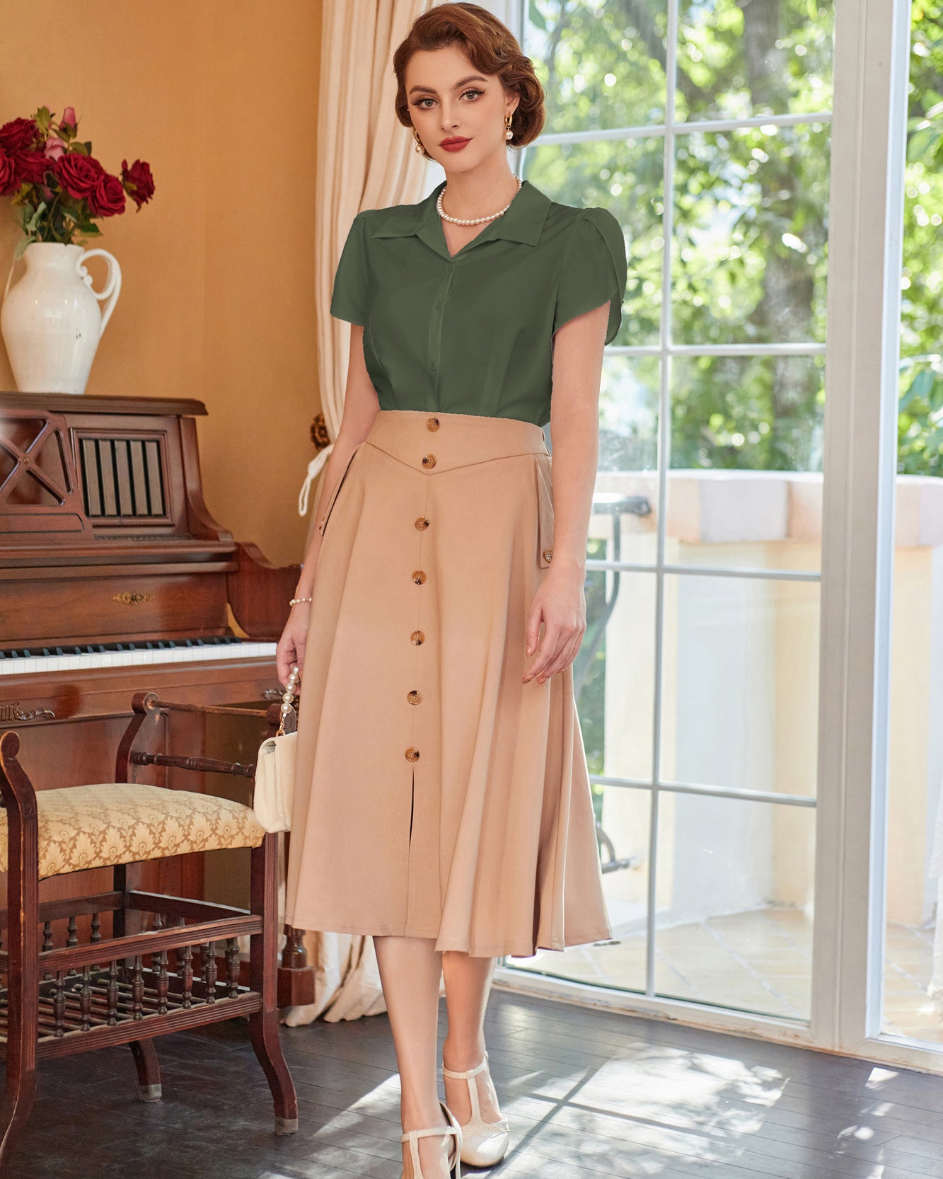 belle poque Business Casual Shirts Tops Summer Button Blouse for Women