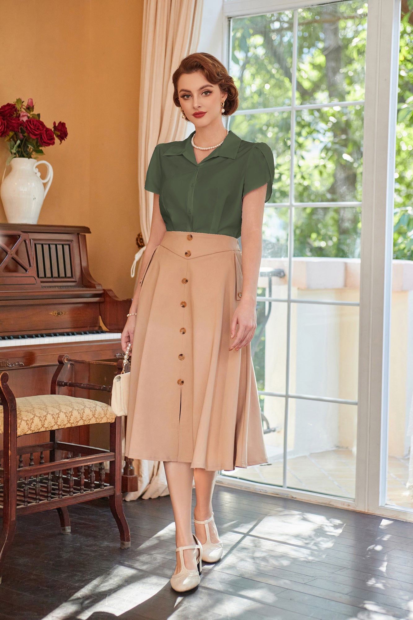 belle poque Business Casual Shirts Tops Summer Button Blouse for Women