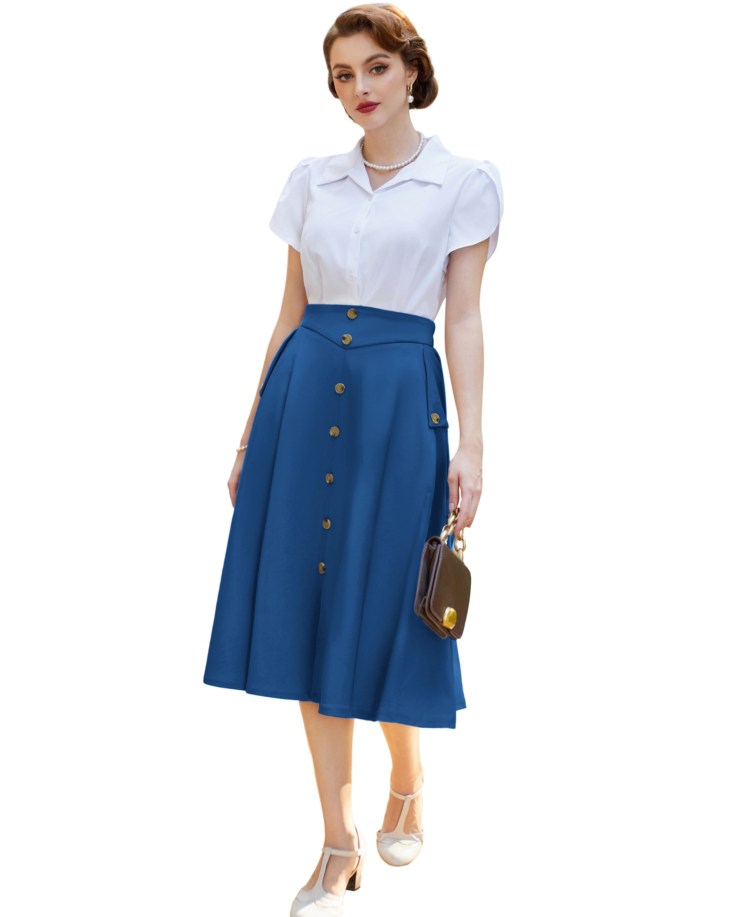 belle poque Vintage A-Line Skirt Midi Skirt Casual Skirt High Waisted Midi Party Skirt Basic A-Line Skirt