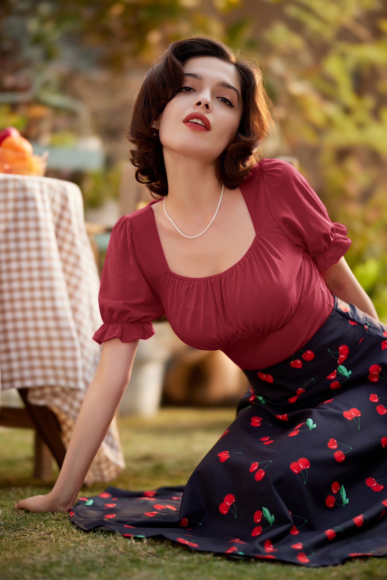 belle poque Solid Color Cotton Tops Slim Fit Puffed Short Sleeve Ruched Tops