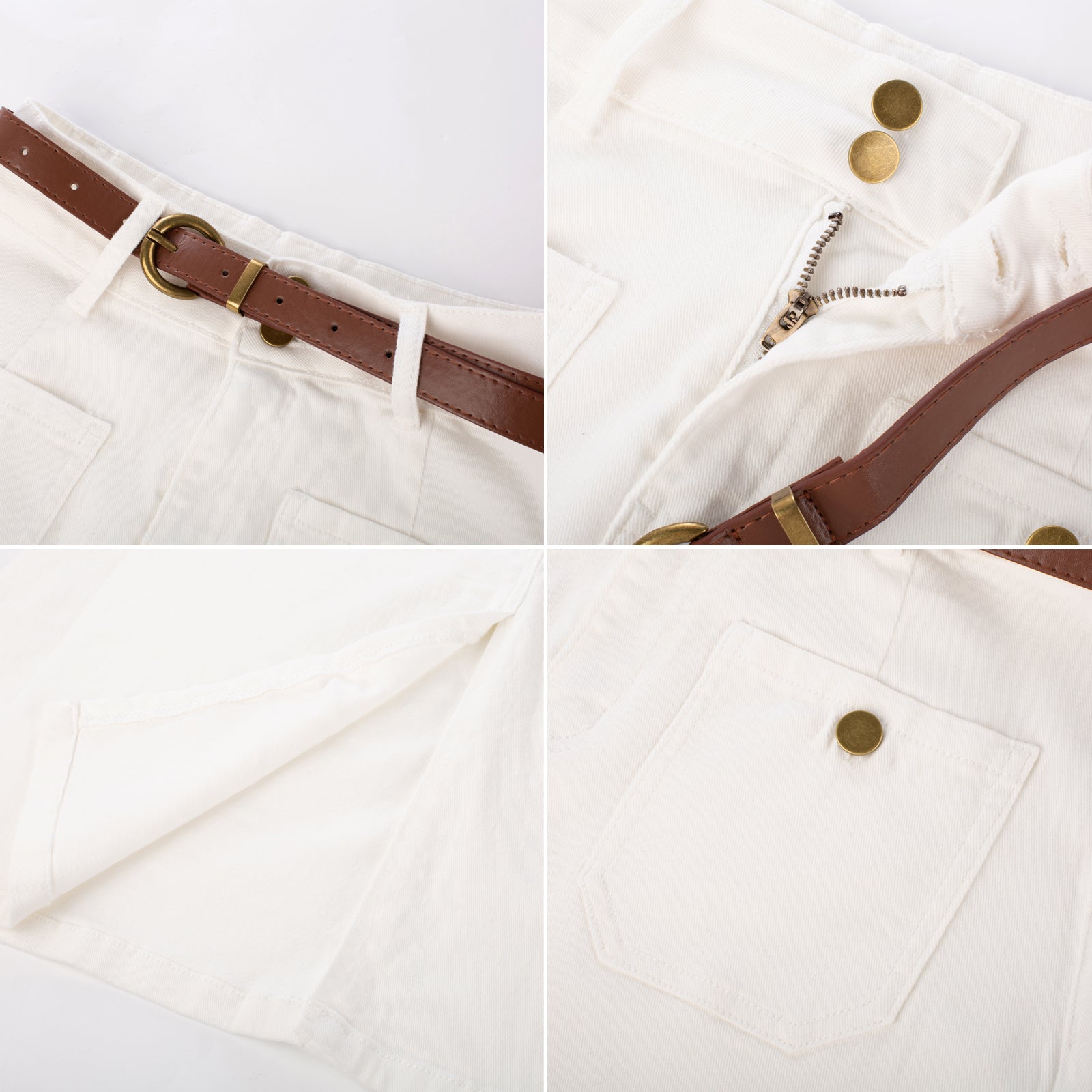 belle poque Denim Skirt with Belt Knee Length High Waisted Jean Skirts for Women