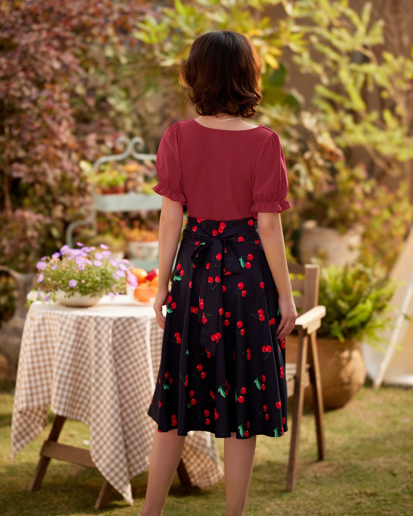 belle poque Solid Color Cotton Tops Slim Fit Puffed Short Sleeve Ruched Tops