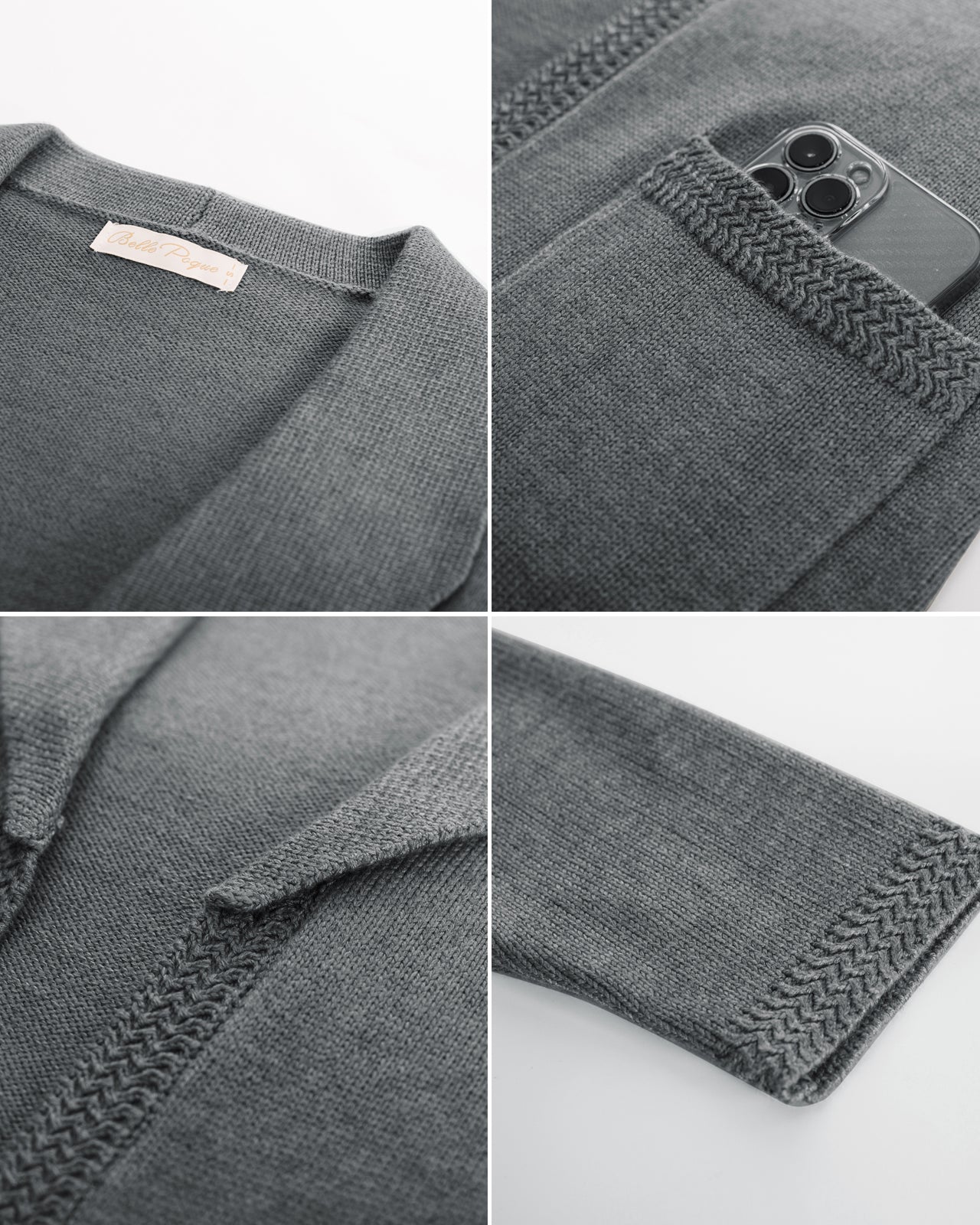 belle poque Vintage Cardigan Sweater Blazer V Neck Shawl Lapel Collar with Pockets