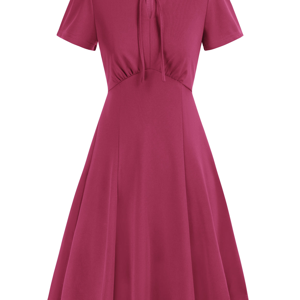 belle poque Vintage A-Line Swing Dress Keyhole Tie Dress Round Neck Work Dress Tea Dress Rose Red