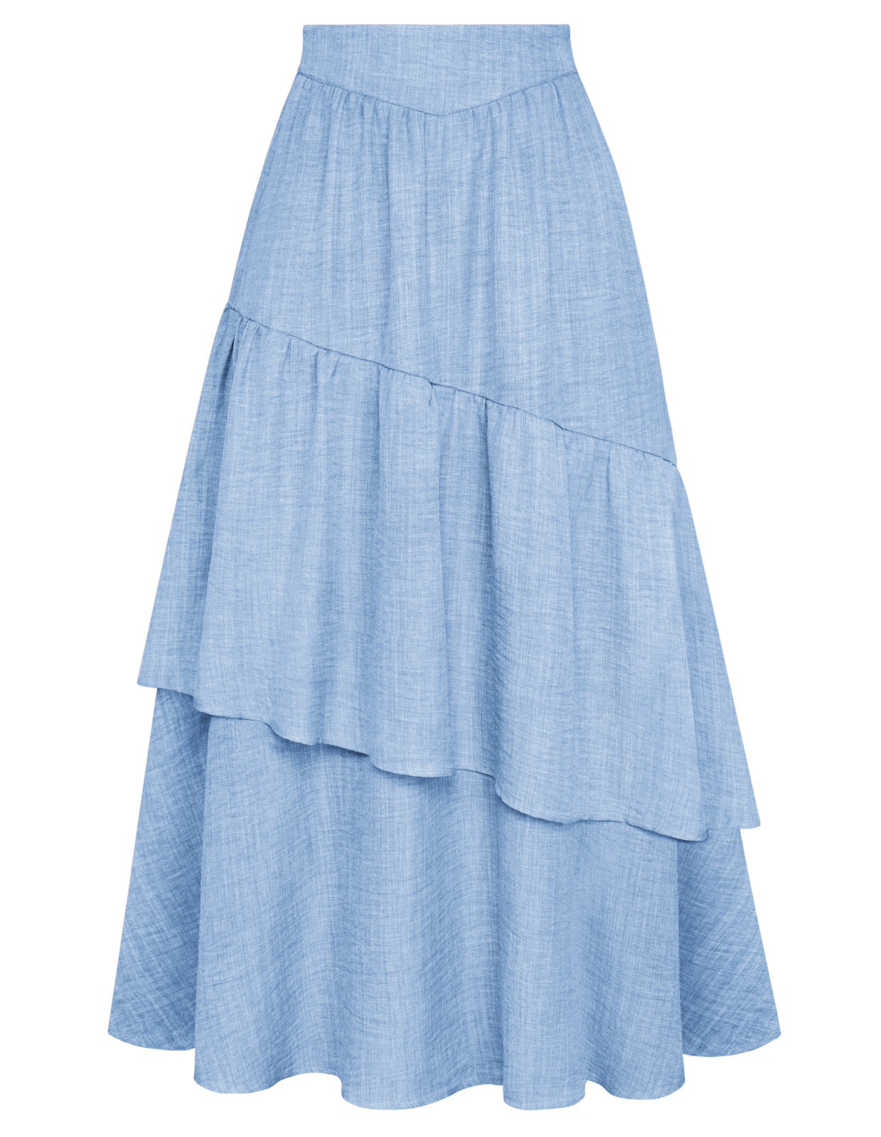 belle poque BP Women Vintage 2-Layer Swing Skirt Elastic High Waist Maxi Skirt sky blue